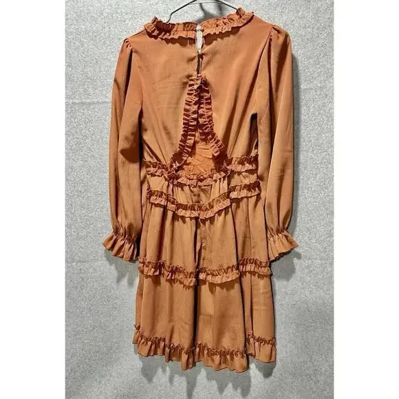 Burnt Orange Ruffle Short Dress Size Small - Picture 6 of 14